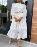 Plus Size Ruffled Chiffon Print Long Sleeve Maxi Dress GXYY-6096