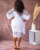 Plus Size Lace Short Sleeve Slim Midi Dress GXYY-8222