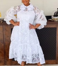 Plus Size Lace Hollow Out Lace Halter Two-Piece Irregular Dress GXYY-8288
