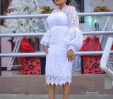 Plus Size Lace Puff Sleeve Mesh Maxi Dress GXYY-8284