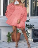 Plus Size Solid Color One Shoulder Midi Dress GXYY-6048