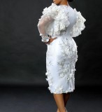 Petal Lace Lace Ruffle Long Sleeve Midi Dress GXYY-8261