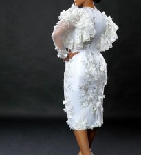 Petal Lace Lace Ruffle Long Sleeve Midi Dress GXYY-8261