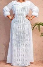 Plus Size Court Style Lace Hollow Out Maxi Dress GXYY-8247