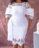 Plus Size Lace Short Sleeve Slim Midi Dress GXYY-8222