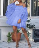 Plus Size Solid Color One Shoulder Midi Dress GXYY-6048