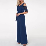 V Neck Off Shoulder Belt Jumpsuit GXYY-8200