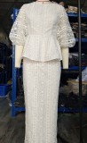 Plus Size Lace Loose Bubble Sleeve Skirt Suit GXYY-8287