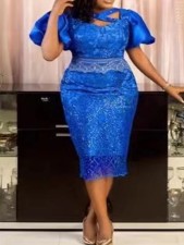 Plus Size Backless Lace Sequin Midi Dress GXYY-8198