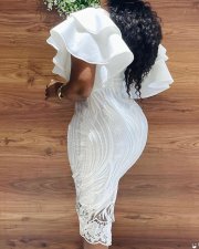 Plus Size Flare Sleeve Split Solid Midi Dress GXYY-7005