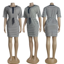 Short Sleeve Stripe Casual Midi Dress CY-8359