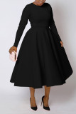 Plus Size Solid Color Long Sleeve Midi Dress BGN-305