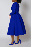 Plus Size Solid Color Long Sleeve Midi Dress BGN-305
