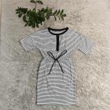 Short Sleeve Stripe Casual Midi Dress CY-8359