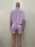 Solid Color Long Sleeve Shorts 2 Piece Set OLYF-1652