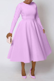 Plus Size Solid Color Long Sleeve Midi Dress BGN-305