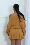 One Shoulder Solid Color Tops Pleated Skirts Suit GDYF-6697
