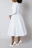Plus Size Solid Color Long Sleeve Midi Dress BGN-305