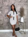 Short Sleeve Stripe Casual Midi Dress CY-8359