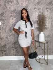 Short Sleeve Stripe Casual Midi Dress CY-8359