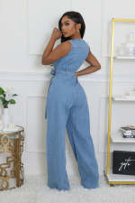Fashion Sleeveless Loose Denim Straight Jumpsuit LX-6990