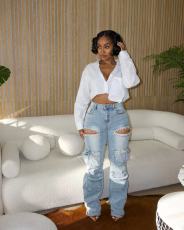 Fashion Washed Hot Drill Hollow Out Jeans OD-8715