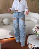 Fashion Washed Hot Drill Hollow Out Jeans OD-8715