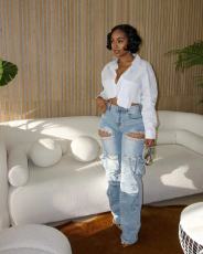 Fashion Washed Hot Drill Hollow Out Jeans OD-8715