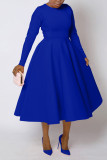 Plus Size Solid Color Long Sleeve Midi Dress BGN-305