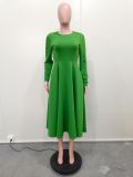 Plus Size Solid Color Long Sleeve Midi Dress BGN-305