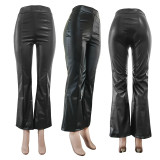 Fashion High Waist Leather Flare Pants GSMJ-6972