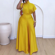 Plus Size Satin Tied Fly Sleeve Wide Leg Two Piece Set NY-10920