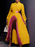 Plus Size Tie Up Press Pleated Color Block Maxi Dress GATE-547
