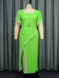 Plus Size Ruffles Sleeve Midi Dress GKEN-040835
