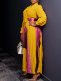 Plus Size Tie Up Press Pleated Color Block Maxi Dress GATE-547