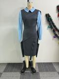Plus Size Contrast Color Fake Two-piece Midi Dress NY-10928