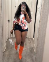 Casual Print V Neck T Shirt YUEM-400401
