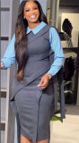 Plus Size Contrast Color Fake Two-piece Midi Dress NY-10928