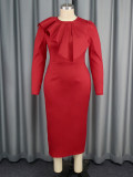 Plus Size Solid Color Ruffles Midi Dress GKEN-040826