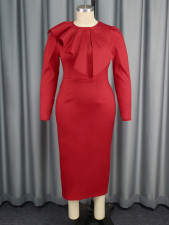 Plus Size Solid Color Ruffles Midi Dress GKEN-040826