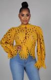 Hollow Out Solid Color Flare Sleeve Tops NIK-1149
