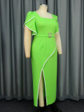 Plus Size Ruffles Sleeve Midi Dress GKEN-040835