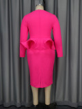 Plus Size Ruffles V Neck Midi Dress GKEN-040839