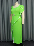 Plus Size Ruffles Sleeve Midi Dress GKEN-040835