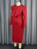 Plus Size Solid Color Ruffles Midi Dress GKEN-040826