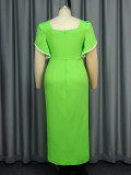 Plus Size Ruffles Sleeve Midi Dress GKEN-040835