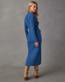 Solid Color V Neck Knits Midi Dress OSM-4465