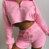 Solid Color Zipper Sport Short 2 Piece Set YMZY-0510