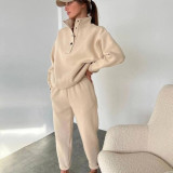 Fashion Button Stand Collar Set Two Piece Pants Set YMZY-6825