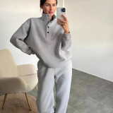 Fashion Button Stand Collar Set Two Piece Pants Set YMZY-6825